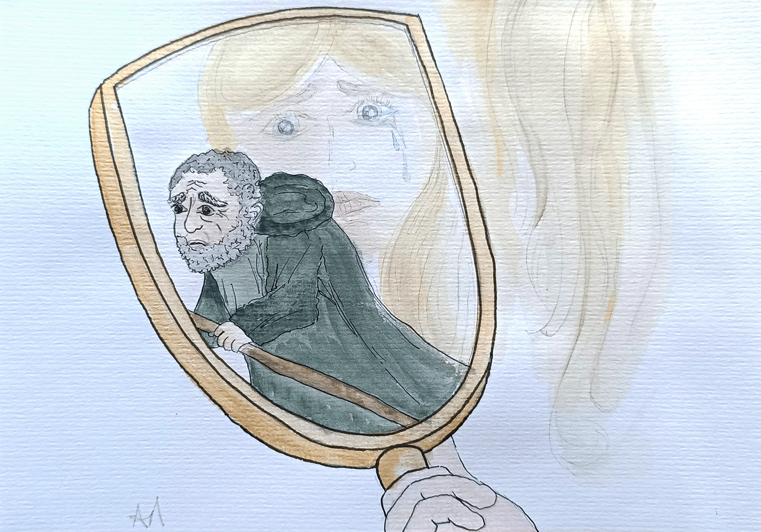 Bella sieht ihren kranken Vater im Spiegel